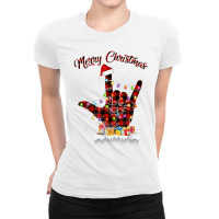 Merry Christmas Sign Language Asl Santa Hat Xmas R Ladies Fitted T-shirt | Artistshot