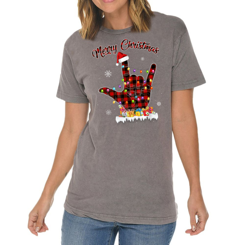 Merry Christmas Sign Language Asl Santa Hat Xmas R Vintage T-Shirt by bonne | Artistshot