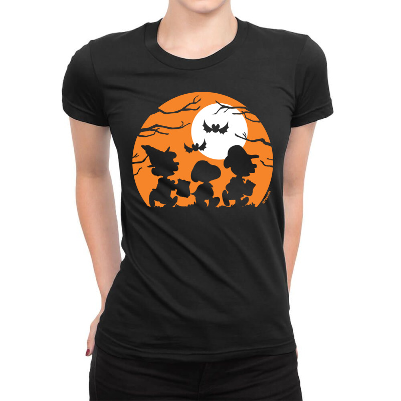 Peanuts  Halloween  Trick Or Treat Silhouettes Ladies Fitted T-Shirt by KimberleeWilson786 | Artistshot