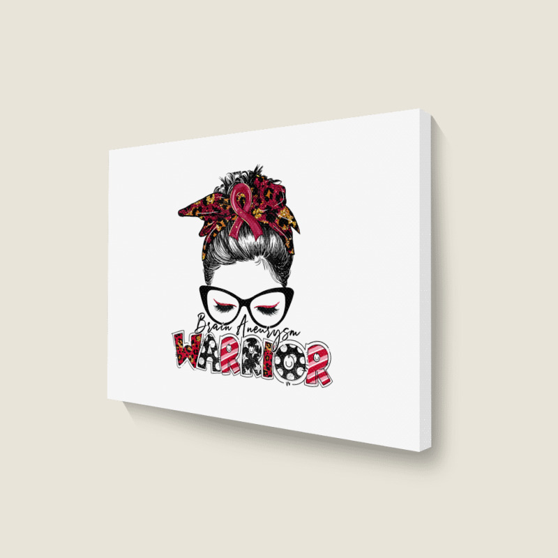 Messy Bun Women Burgundy Ribbon Brain Aneurysm War Landscape Canvas Print | Artistshot