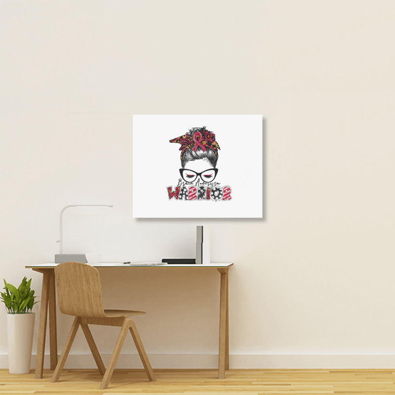 Messy Bun Women Burgundy Ribbon Brain Aneurysm War Landscape Canvas Print | Artistshot