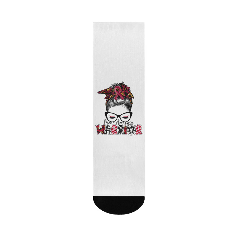 Messy Bun Women Burgundy Ribbon Brain Aneurysm War Crew Socks | Artistshot