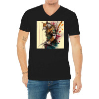 Cat In Action Pose V-neck Tee | Artistshot