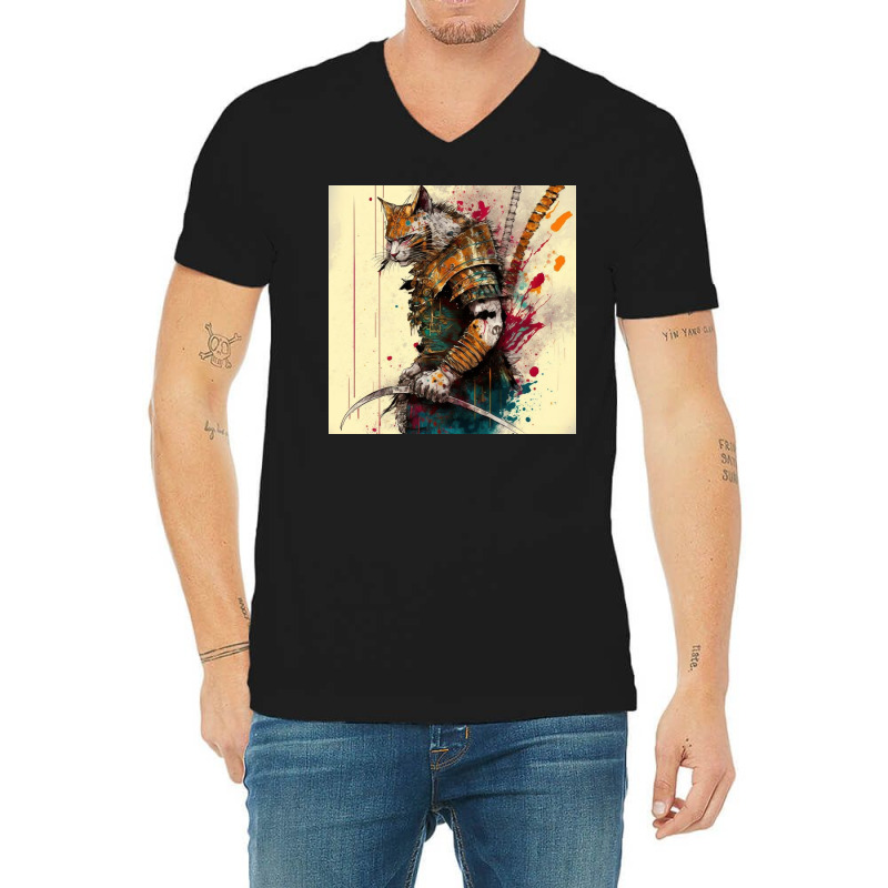 Cat In Action Pose V-Neck Tee by TheDol | Artistshot