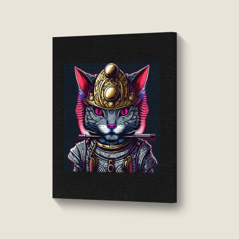 Samurai Cyborg Cat Portrait Canvas Print | Artistshot