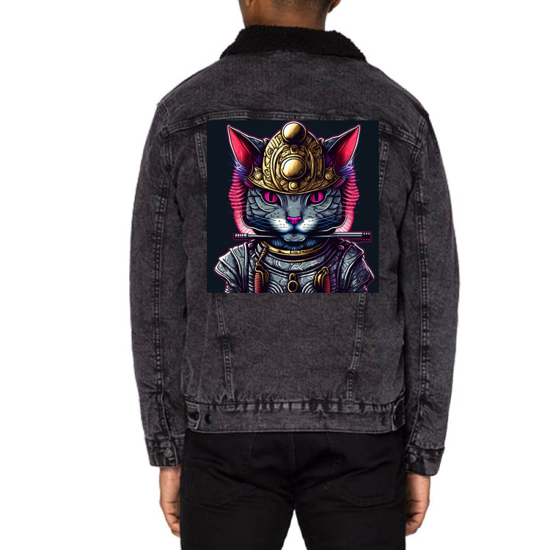 Samurai Cyborg Cat Unisex Sherpa-lined Denim Jacket | Artistshot