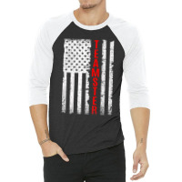 Teamster Proud American Flag Distressed Premium 3/4 Sleeve Shirt | Artistshot