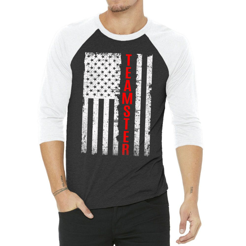 Teamster Proud American Flag Distressed Premium 3/4 Sleeve Shirt by home12 | Artistshot