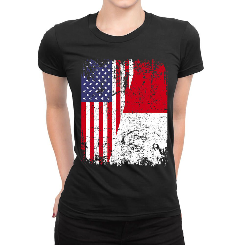 Indonesian Roots  Half American Flag  Usa Indonesi Ladies Fitted T-shirt | Artistshot