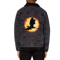 Flying Dragon Halloween Moon Mythical Fantasy Retr Unisex Sherpa-lined Denim Jacket | Artistshot