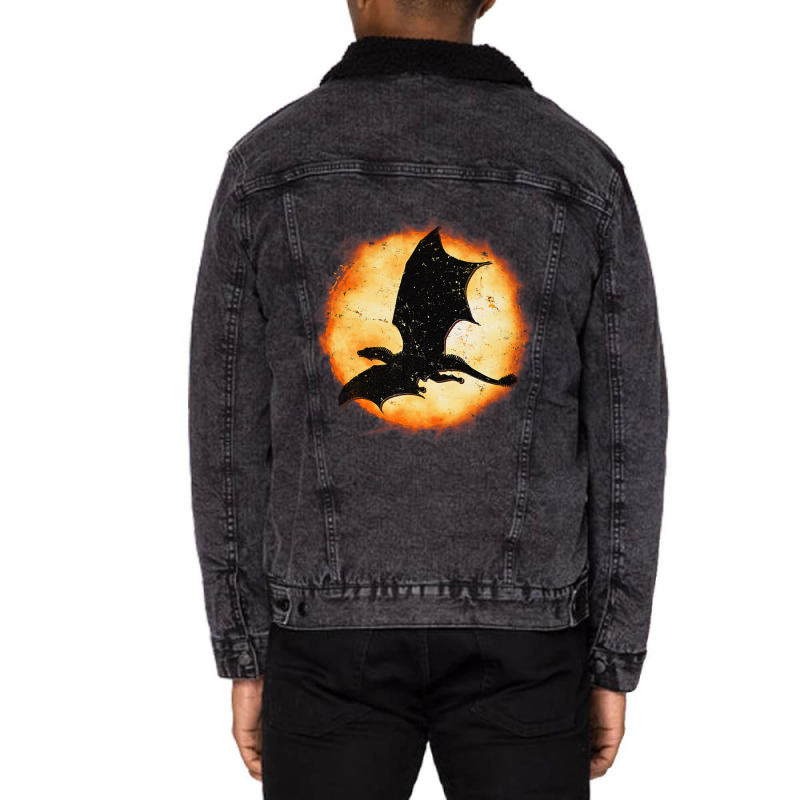 Flying Dragon Halloween Moon Mythical Fantasy Retr Unisex Sherpa-Lined Denim Jacket by kerrmanthez | Artistshot