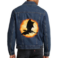 Flying Dragon Halloween Moon Mythical Fantasy Retr Men Denim Jacket | Artistshot