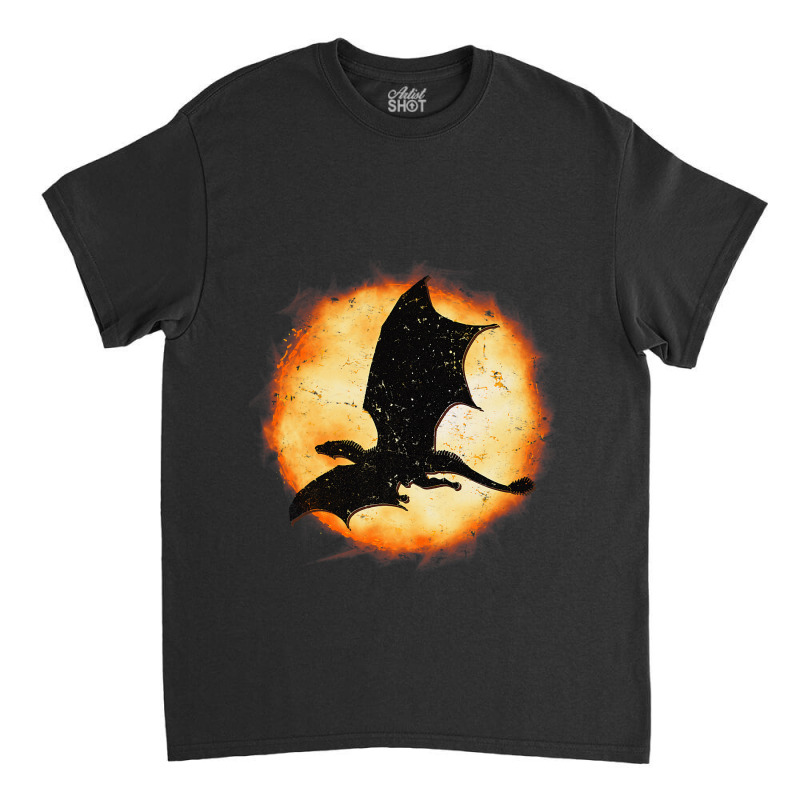 Flying Dragon Halloween Moon Mythical Fantasy Retr Classic T-shirt by kerrmanthez | Artistshot