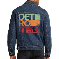 313 Detroit Area Code Michigan State Vintage Retro Men Denim Jacket | Artistshot