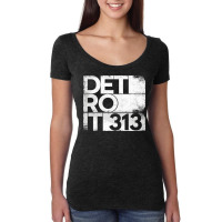 313 Detroit Michigan State With Area Code Grunge Distressed Women's Triblend Scoop T-shirt | Artistshot