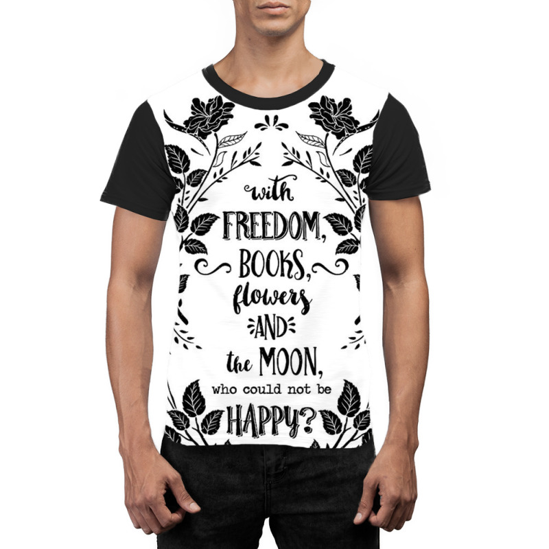 Freedom & Books & Flowers & Moon Graphic T-shirt by Brindleygv | Artistshot