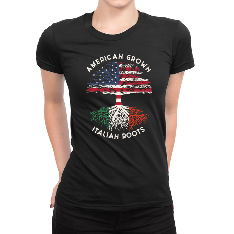 American Grown Italian Roots Usa Italy Flag Tree Ladies Fitted T-Shirt by SamsulArt | Artistshot