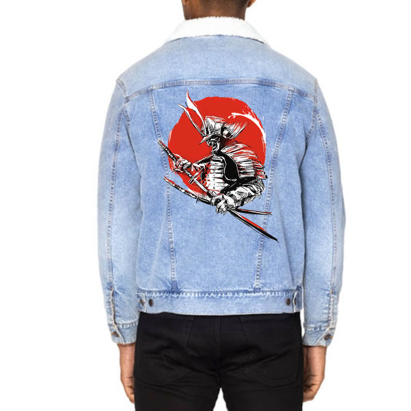 Sunset Samurai Warrior Unisex Sherpa-Lined Denim Jacket by niddureidery | Artistshot