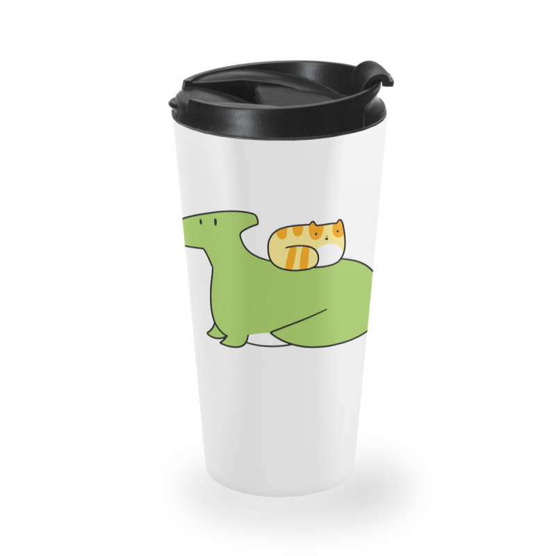 Hadrosaurid And Orange Tabby Cat Travel Mug | Artistshot