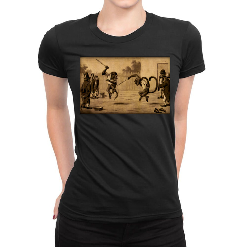 Monkey Knife Fight Ladies Fitted T-Shirt by aniedajodusk | Artistshot