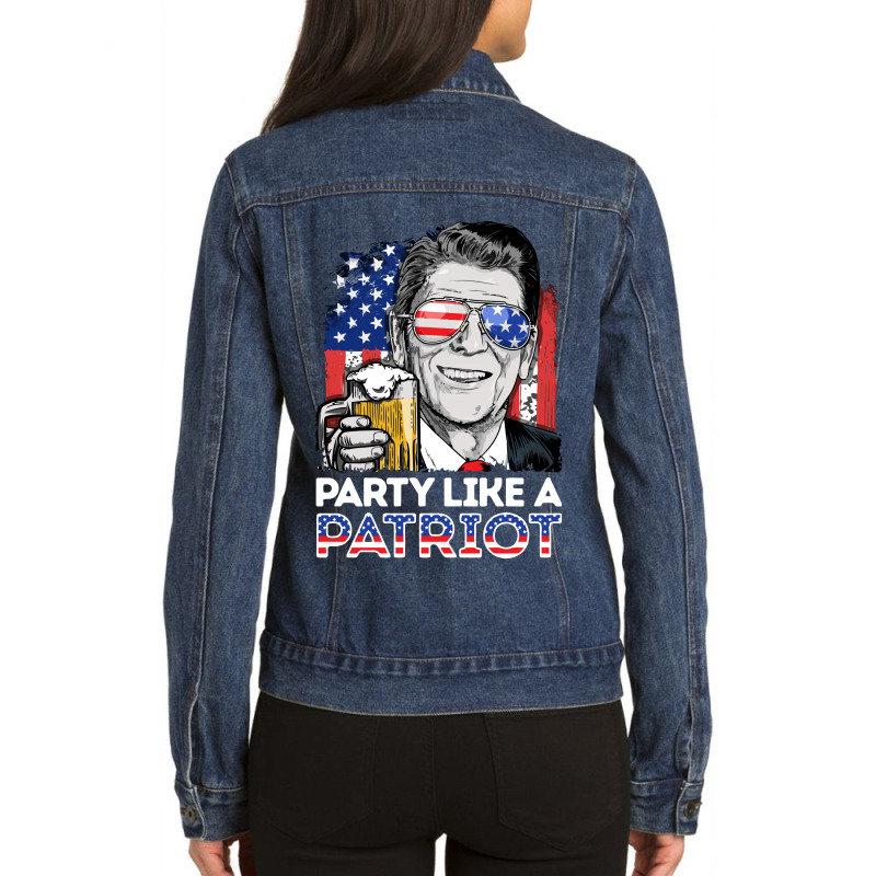 Reagan Ronald Party Like A Patriot Gifts Ladies Denim Jacket by LiqueGifts | Artistshot