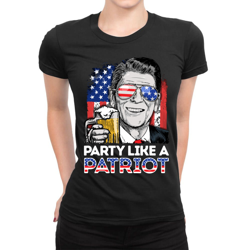 Reagan Ronald Party Like A Patriot Gifts Ladies Fitted T-Shirt by LiqueGifts | Artistshot