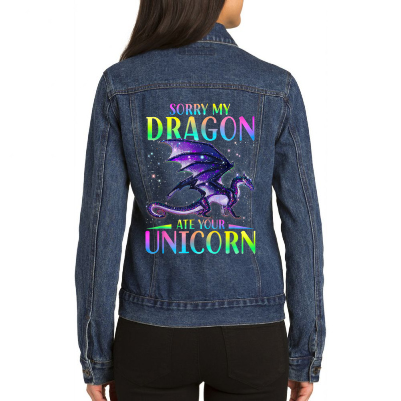 Sorry My Dragon Ate Your Unicorn Funny Ladies Denim Jacket by whoretacarpal | Artistshot