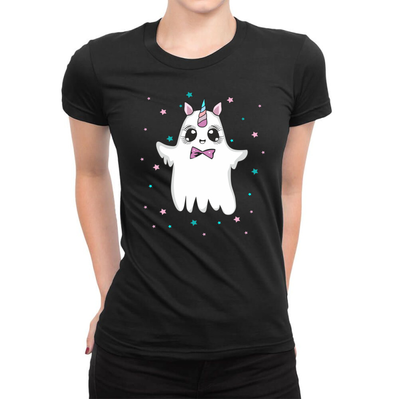 Boonicorn Boo Magical Ghost Unicorn Cute Anime Eyes Halloween Ladies Fitted T-Shirt by SamsulArt | Artistshot