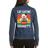 Cat Eating Spaghetti Ladies Denim Jacket | Artistshot