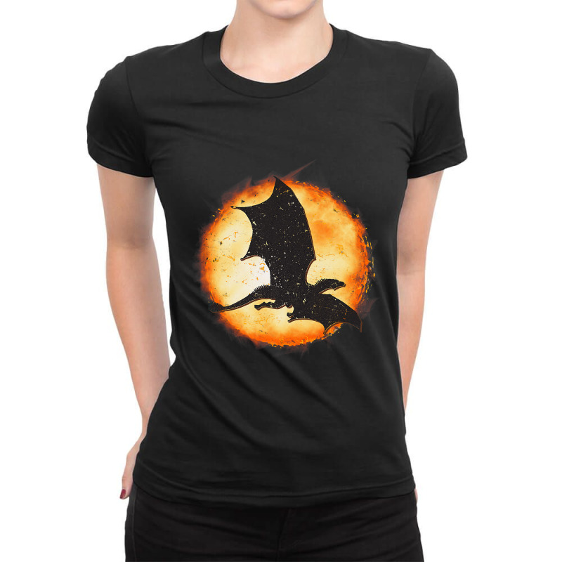 Mythical Fantasy Dragonfire Flying Dragon Hallowee Ladies Fitted T-Shirt by kerrmanthez | Artistshot