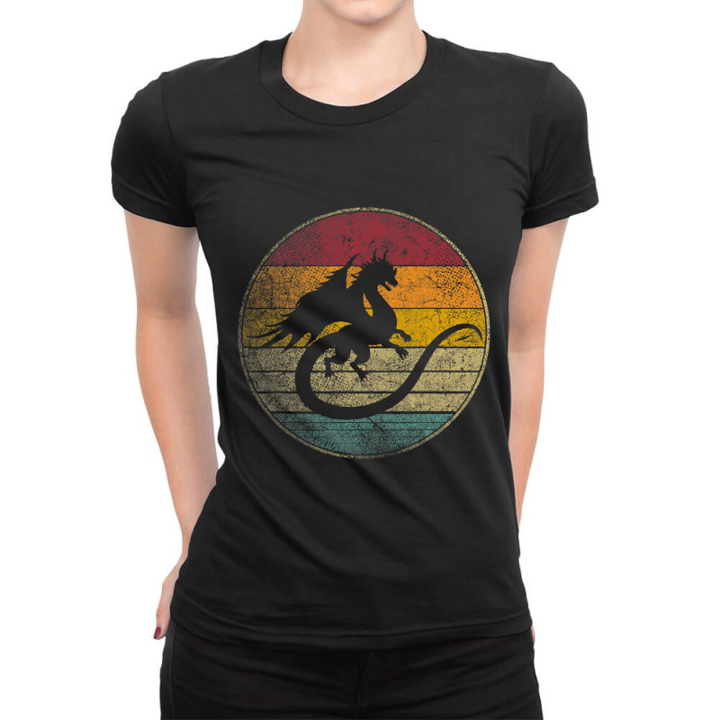 Dragon Gift Retro Style Vintage Funny 70s 80s 90s  Ladies Fitted T-Shirt by whoretacarpal | Artistshot