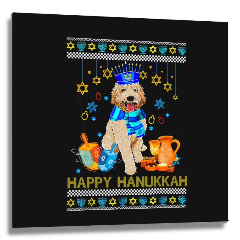 Ugly Hanukkah Sweater Jewish Goldendoodle Dog Meno Metal Print Square | Artistshot