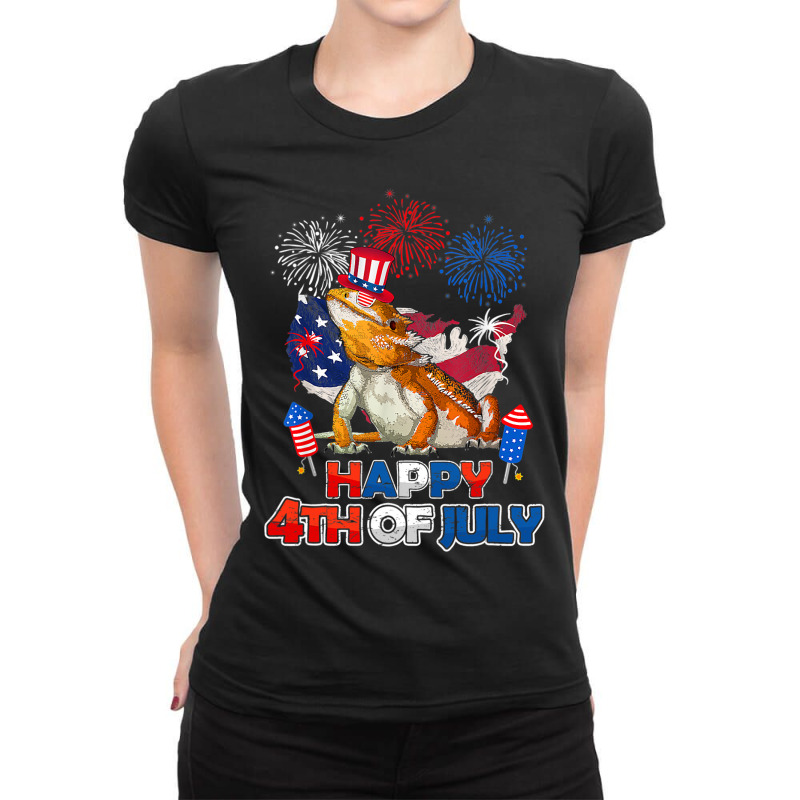 Bearded Dragon American Flag Fireworks Happy 4th O Ladies Fitted T-Shirt by whoretacarpal | Artistshot