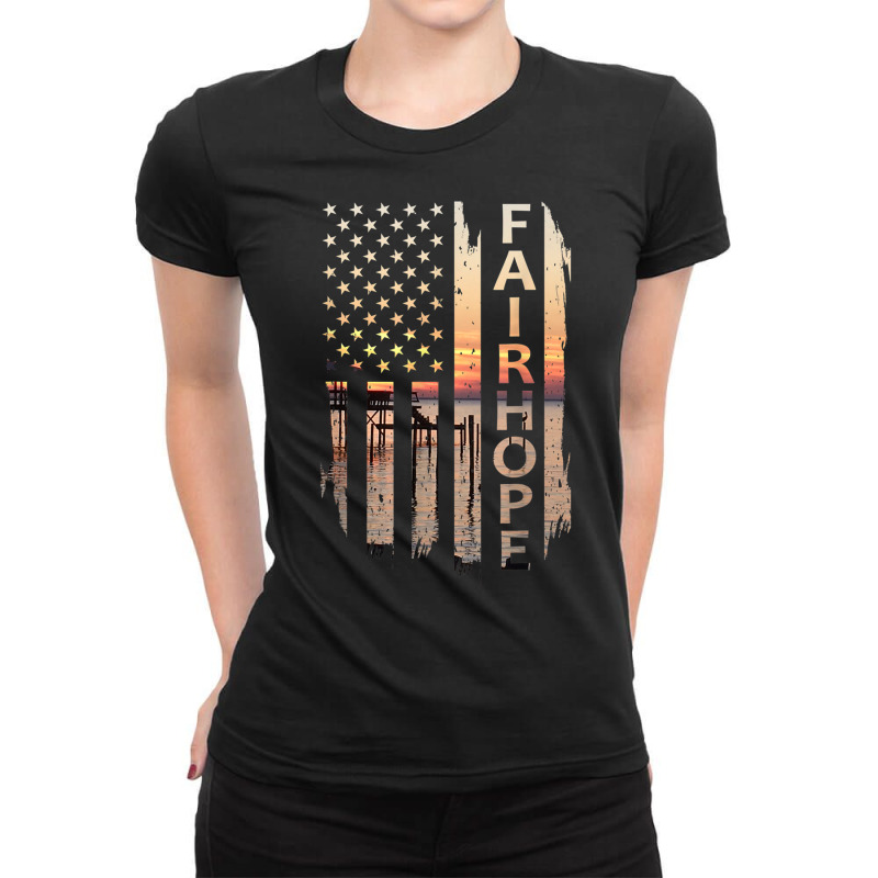 Fairhope Alabama Summer Sunset American Flag Patri Ladies Fitted T-Shirt by heffopance | Artistshot