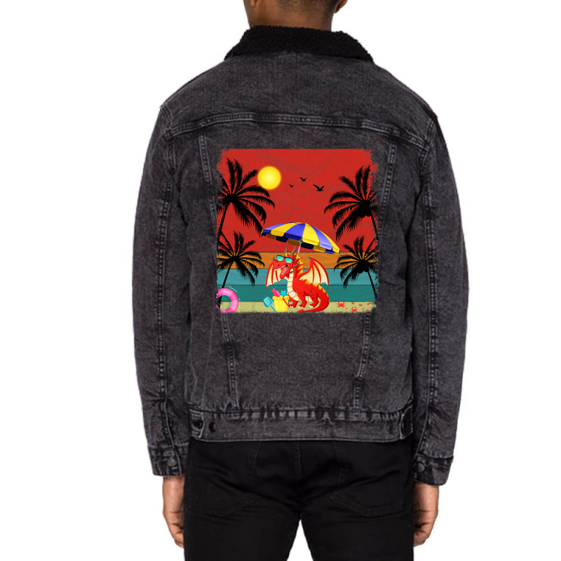 Beach Coconut Tree Retro Graphic Dragon Lover Summ Unisex Sherpa-Lined Denim Jacket by whoretacarpal | Artistshot