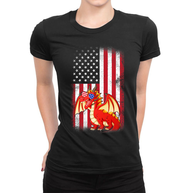 Dragon American Flag Boys Girls Men Women Fourth O Ladies Fitted T-Shirt by whoretacarpal | Artistshot