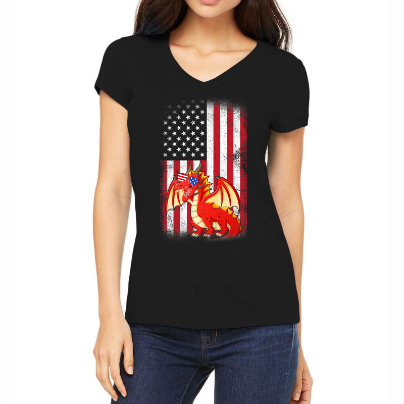 Dragon American Flag Boys Girls Men Women Fourth O Women's V-Neck T-Shirt by whoretacarpal | Artistshot