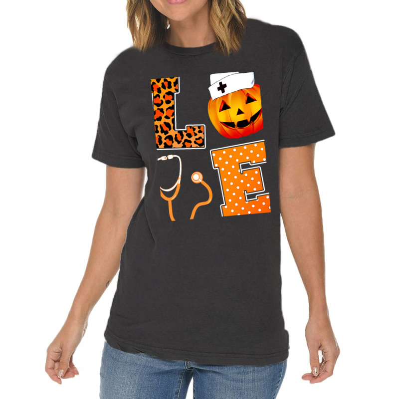 Leopard Love Halloween Pumpkin Fall Nurse Doctor G Vintage T-shirt | Artistshot