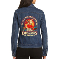 Easily Distracted By Dragons & Books Nerd Dragon L Ladies Denim Jacket | Artistshot