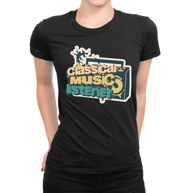 Radio Listening To Classical Music Ladies Fitted T-Shirt by BahriStudio | Artistshot