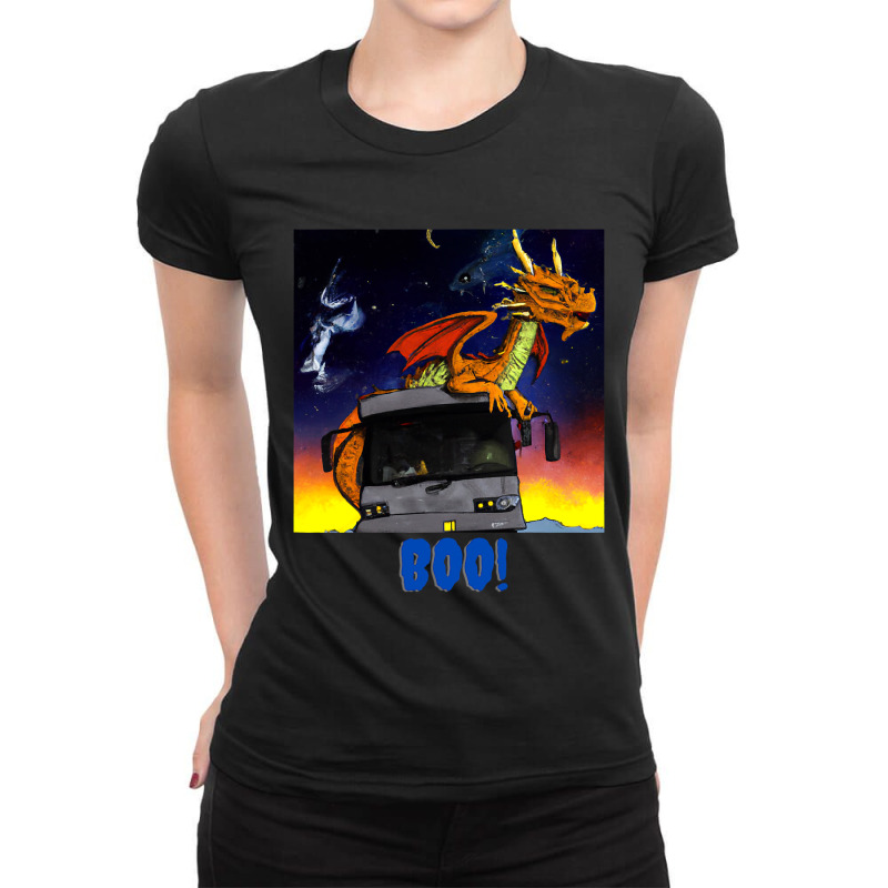 Crazy Space Dragon On The Bus Ladies Fitted T-Shirt by whoretacarpal | Artistshot