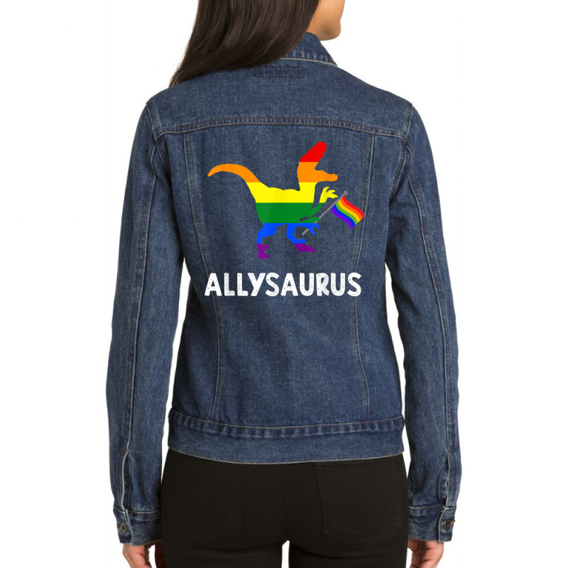 Allysaurus Trans Ally T Rex Dinosaur Gay Pride Par Ladies Denim Jacket by gabuya | Artistshot