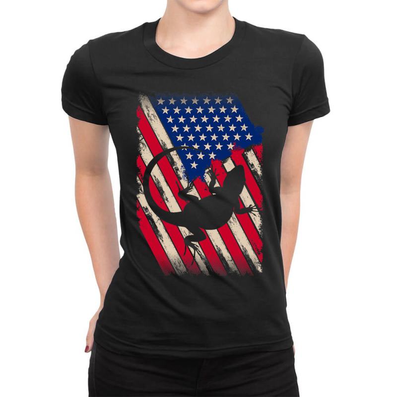 Funny America Bearded Dragon American Flag Happy 4 Ladies Fitted T-Shirt by whoretacarpal | Artistshot