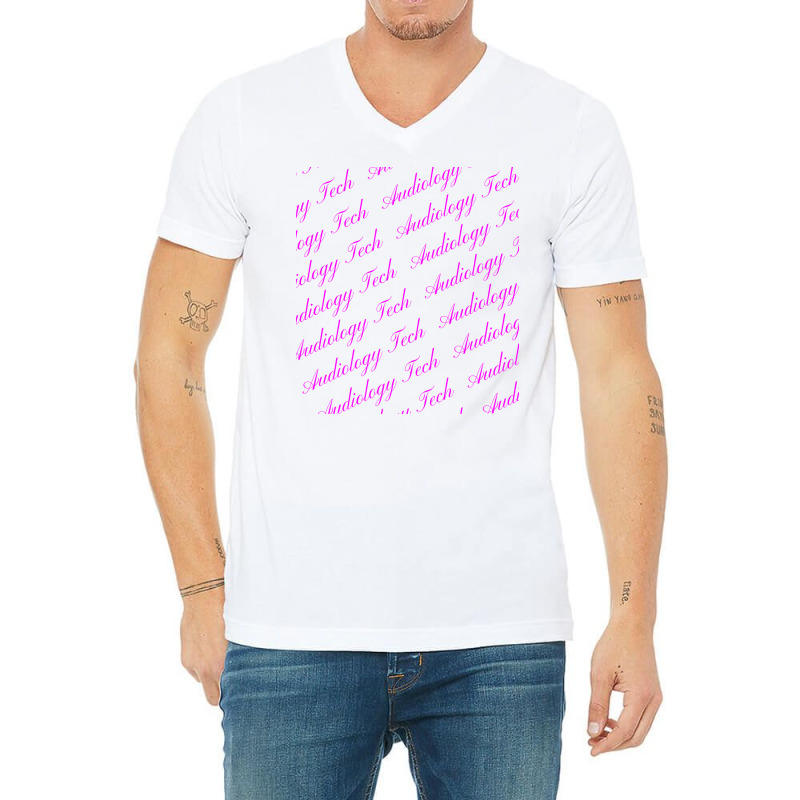 Audiology Tech Repeating Pattern In Pink Gift V-Neck Tee by bozallouzau | Artistshot