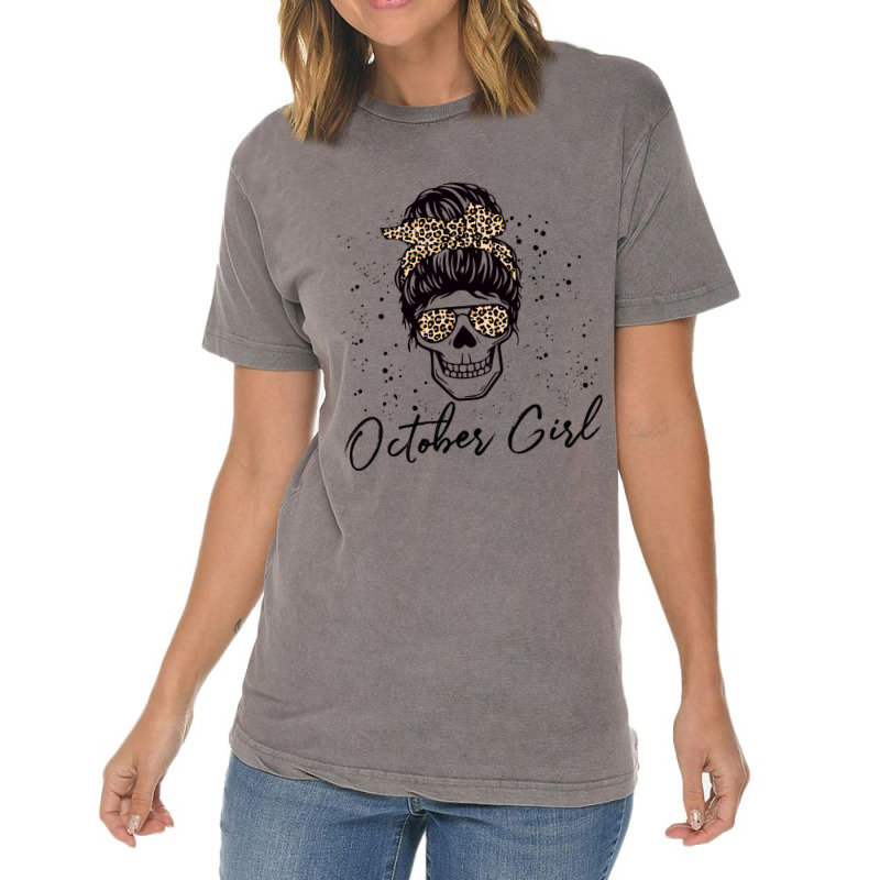 October Girl Skeleton Skull Face Leopard Halloween Vintage T-shirt | Artistshot