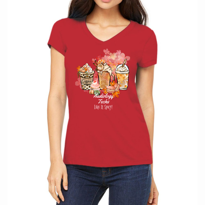 Audiology Tech Like It Spicy Coffee Fall Autumn Pu Women's V-Neck T-Shirt by freezyaloiniv | Artistshot