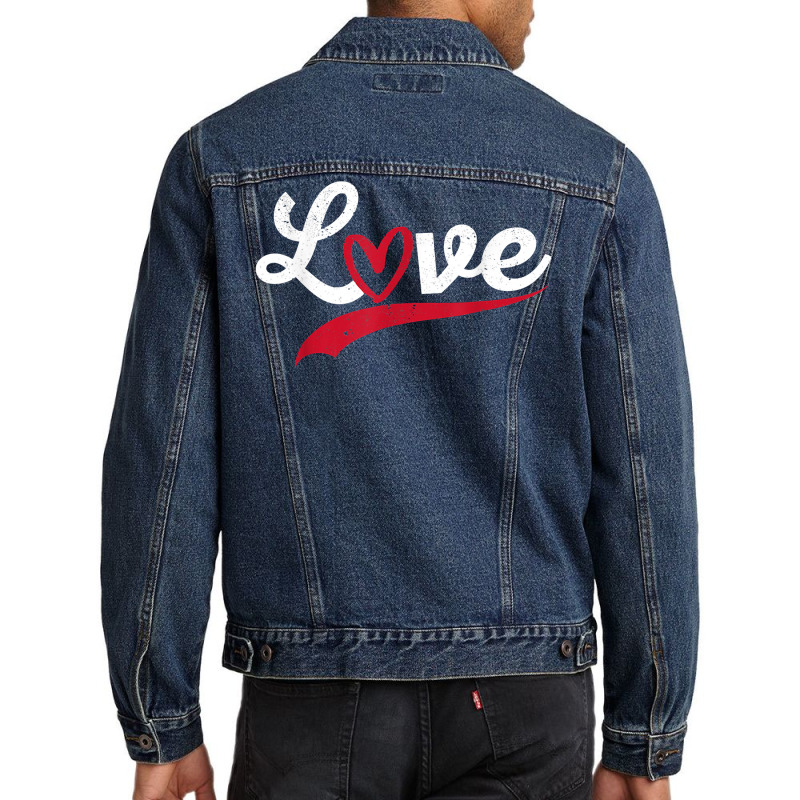 Love Typography Hearts Valentine's Day Lover Roman Men Denim Jacket by ardylanda | Artistshot