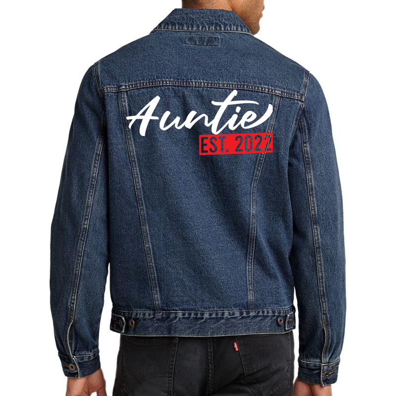 Auntie Est 2022 Funny Pregnancy Announcement Men Denim Jacket | Artistshot