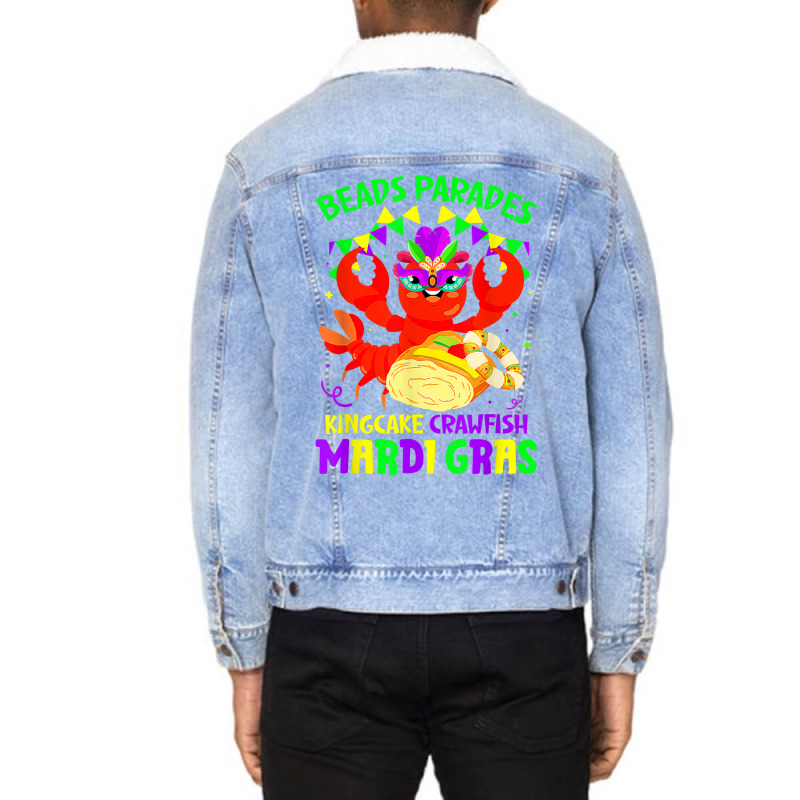 Beads Parades Kingcake Crawfish Mardi Gras Fat Tue Unisex Sherpa-lined Denim Jacket | Artistshot