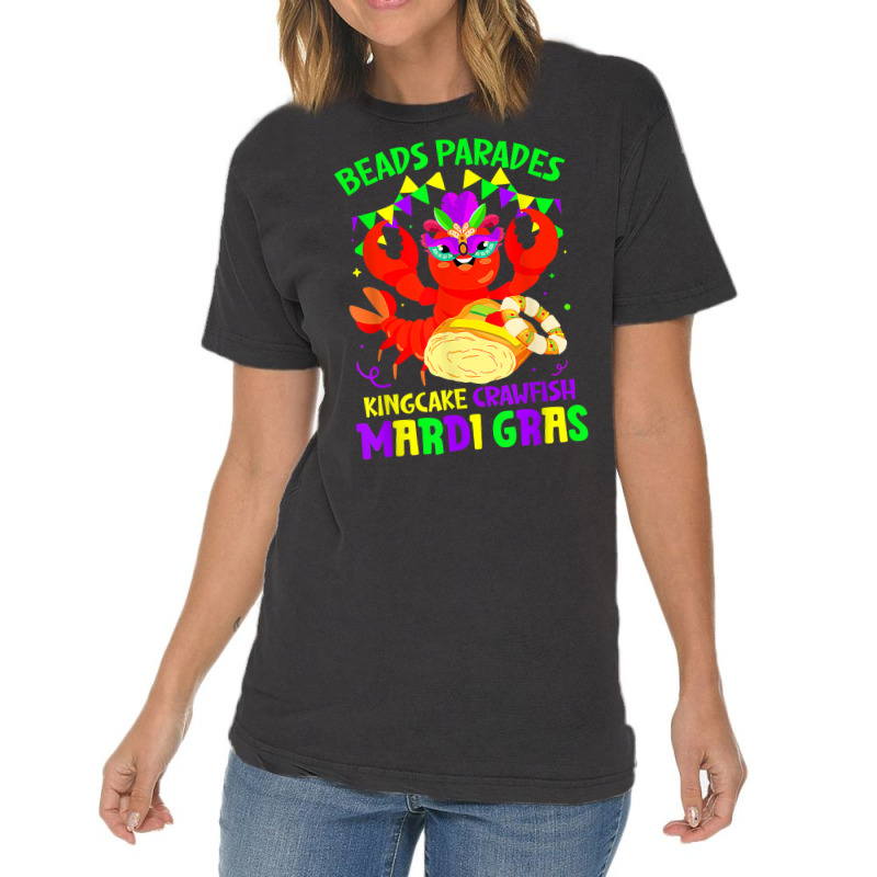 Beads Parades Kingcake Crawfish Mardi Gras Fat Tue Vintage T-shirt | Artistshot